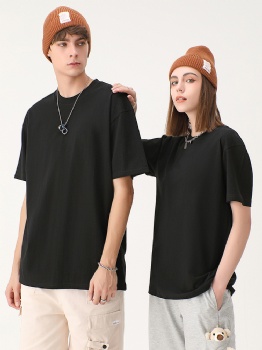 230gsm cotton round neck European size T-shirt double car line thread collar short sleeve loose shoulder custom class dress